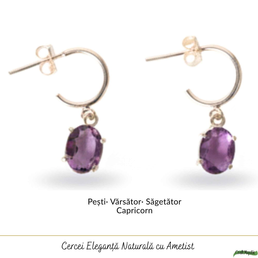 Cercei Argint 925 cu Ametist Fatetat Oval – Claritate si Eleganta Delicata [5]