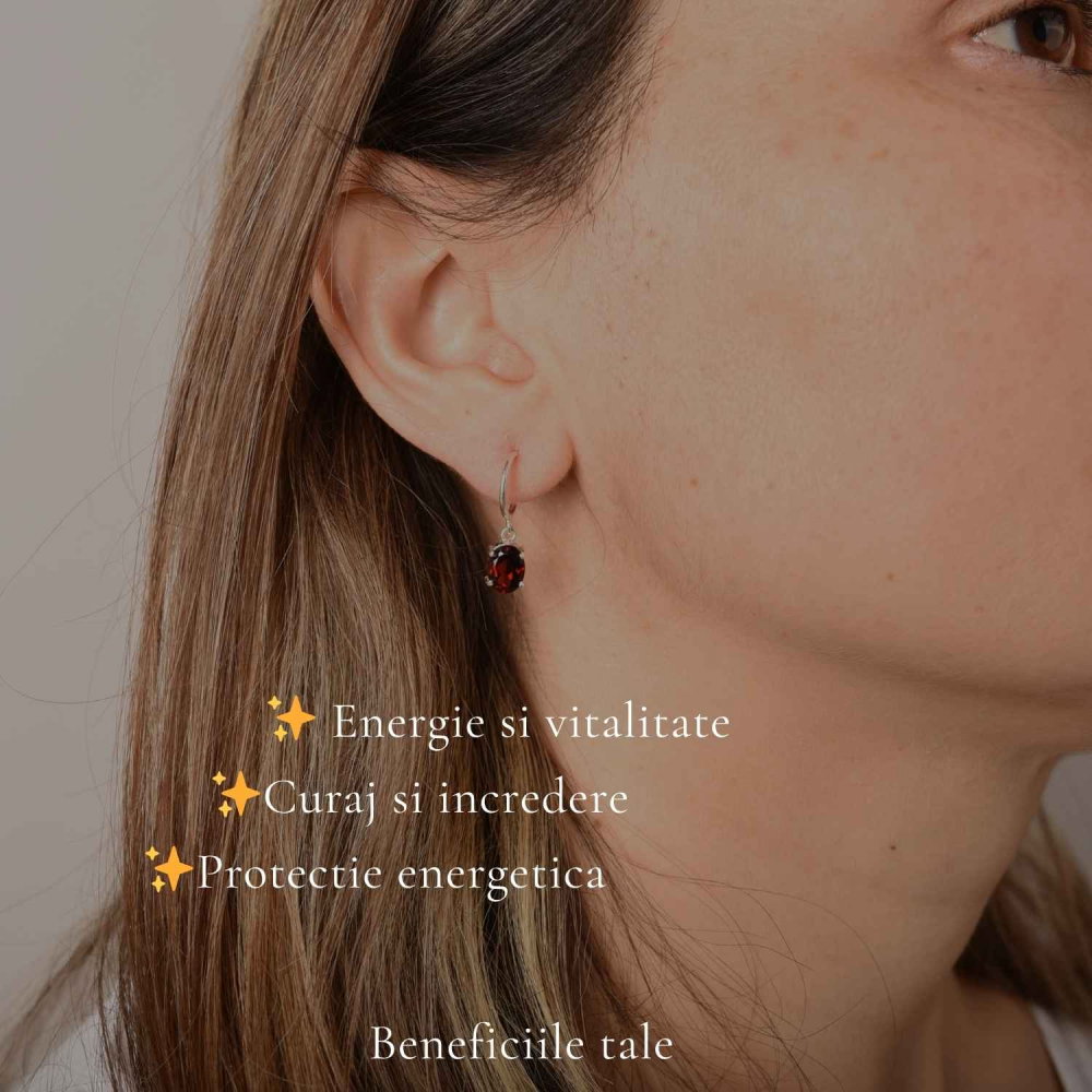 Cercei Argint 925 cu Granat Oval – Energie, Pasiune si Stabilitate [3]