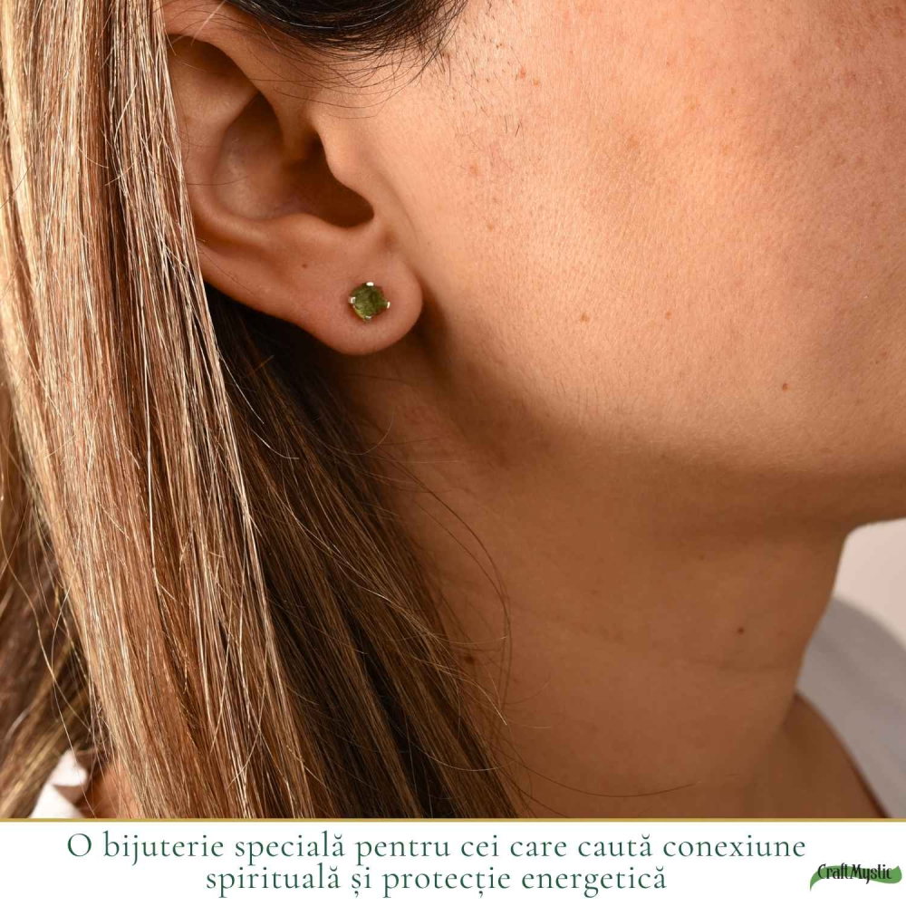 Cercei Argint 925 cu Moldavit Brut – Transformare si Energie Spirituala [2]