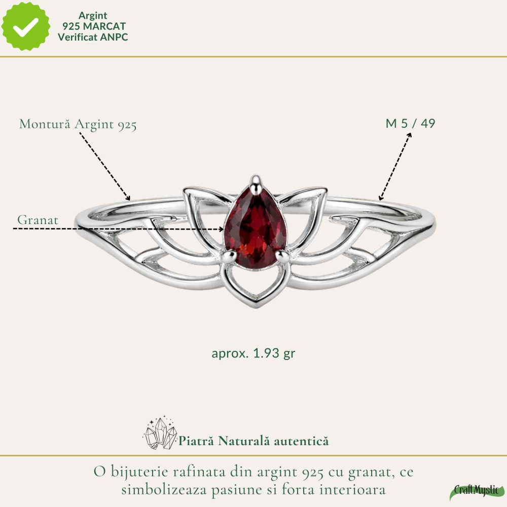 Inel Argint 925 cu Granat Lotus – Energie, Echilibru si Renastere [4]