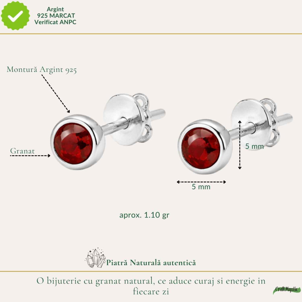 Cercei Argint 925 cu Granat Bobita – Energie, Stabilitate si Incredere [4]