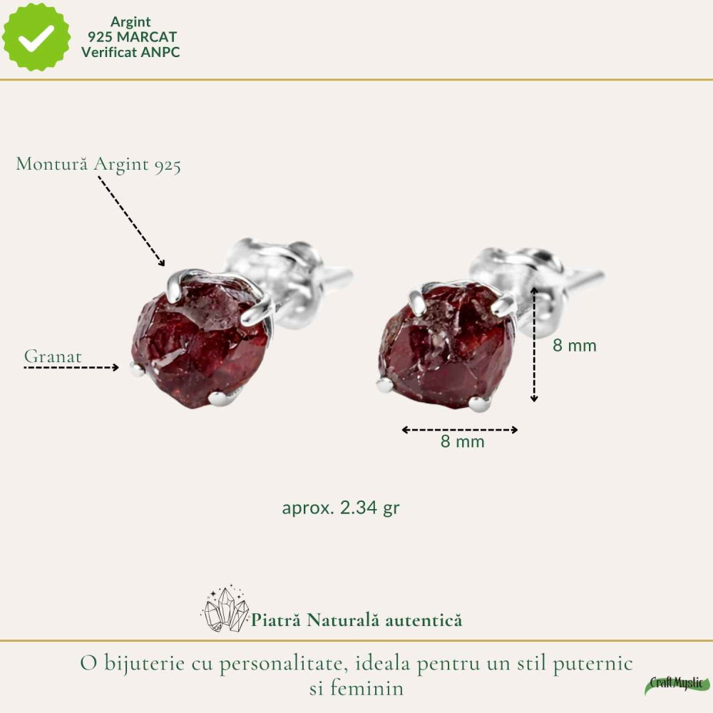 Cercei Argint 925 cu Granat Brut – Energie Puternica si Protectie [4]