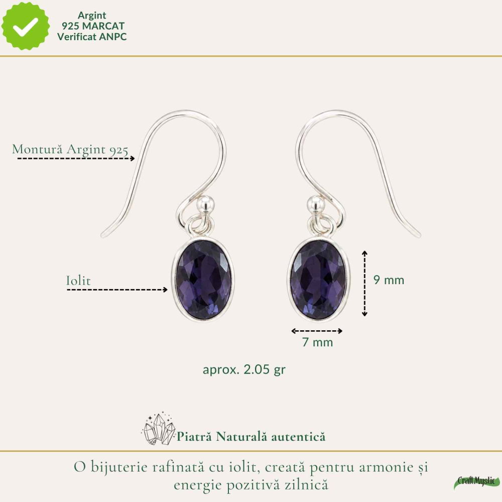 Cercei Argint 925 cu Iolit Fatetat Oval – Claritate si Echilibru Interior [4]