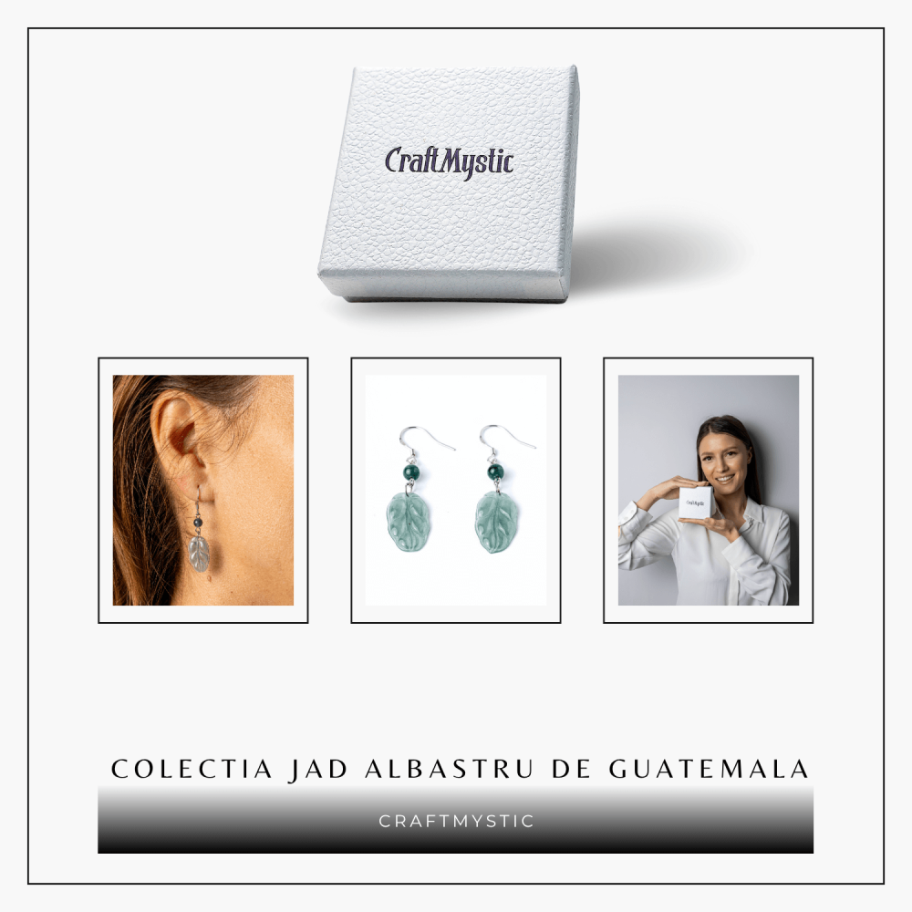 Cercei Argint 925 cu Jad Albastru Guatemala – Model Frunza Naturala pentru Puritate si Armonie Interioara [8]