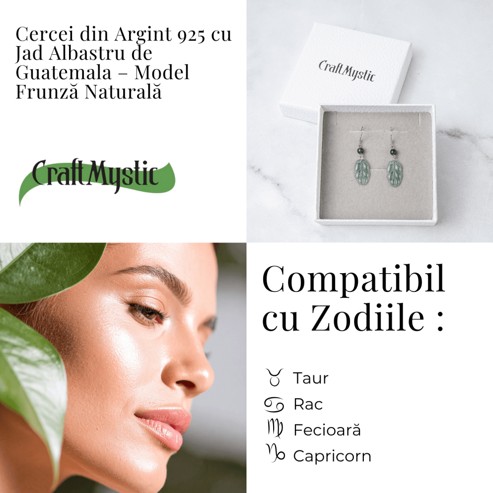Cercei Argint 925 cu Jad Albastru Guatemala – Model Frunza Naturala pentru Puritate si Armonie Interioara [4]