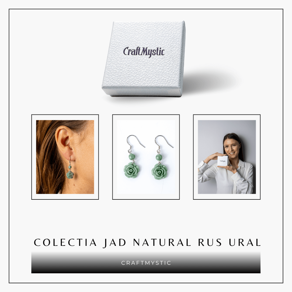 Cercei Argint 925 cu Jad Natural Rus Ural – Model Trandafir pentru Echilibru si Prosperitate [8]