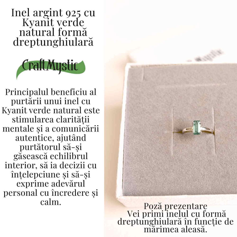 Inel argint 925 cu Kyanit verde natural forma dreptunghiulara – piatra claritatii mentale si a echilibrului interior [3]