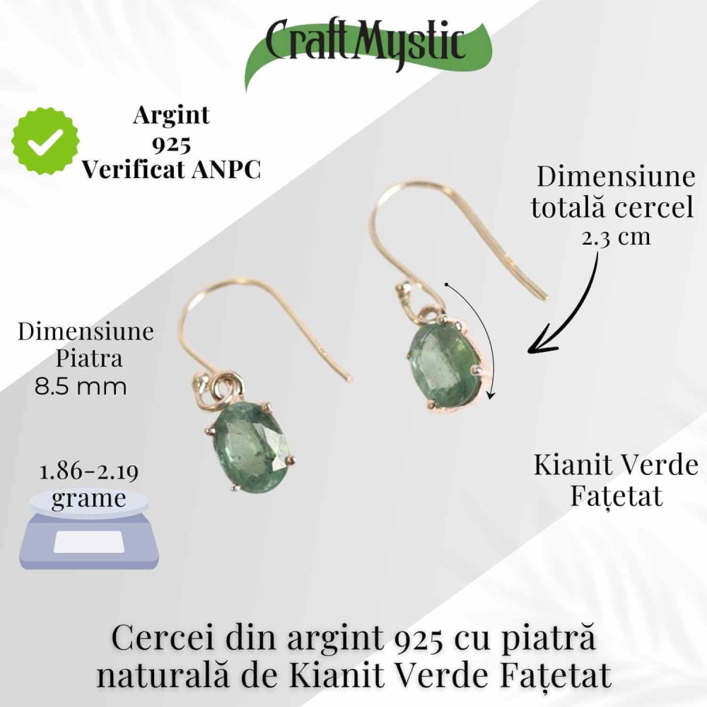Cercei Argint 925 cu Kianit Verde Fatetat – Echilibru Interior si Claritate Sufleteasca [4]
