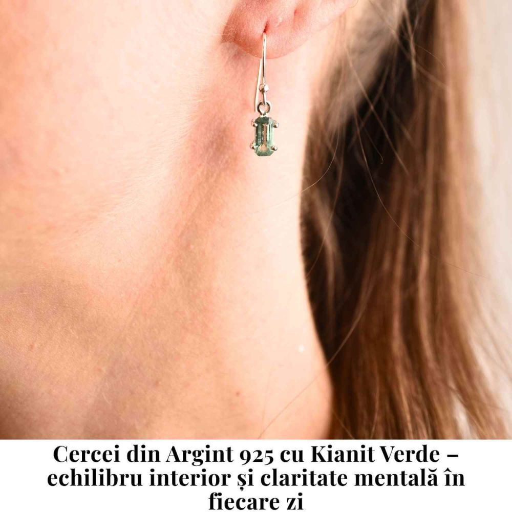 Cercei Argint 925 cu Kianit Verde fatetat Dreptunghiular – Claritate si Echilibru Interior [2]