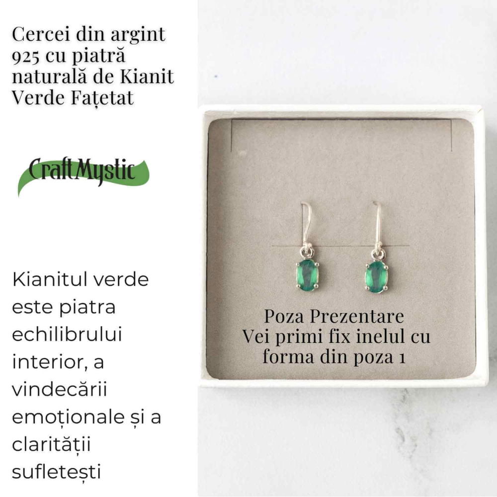 Cercei Argint 925 cu Kianit Verde fatetat Dreptunghiular – Claritate si Echilibru Interior [3]