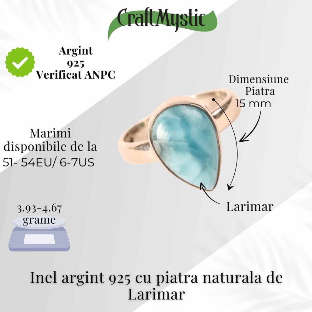 Inel Argint 925 cu Larimar in Forma de Lacrima – Liniste si Claritate Interioara [4]