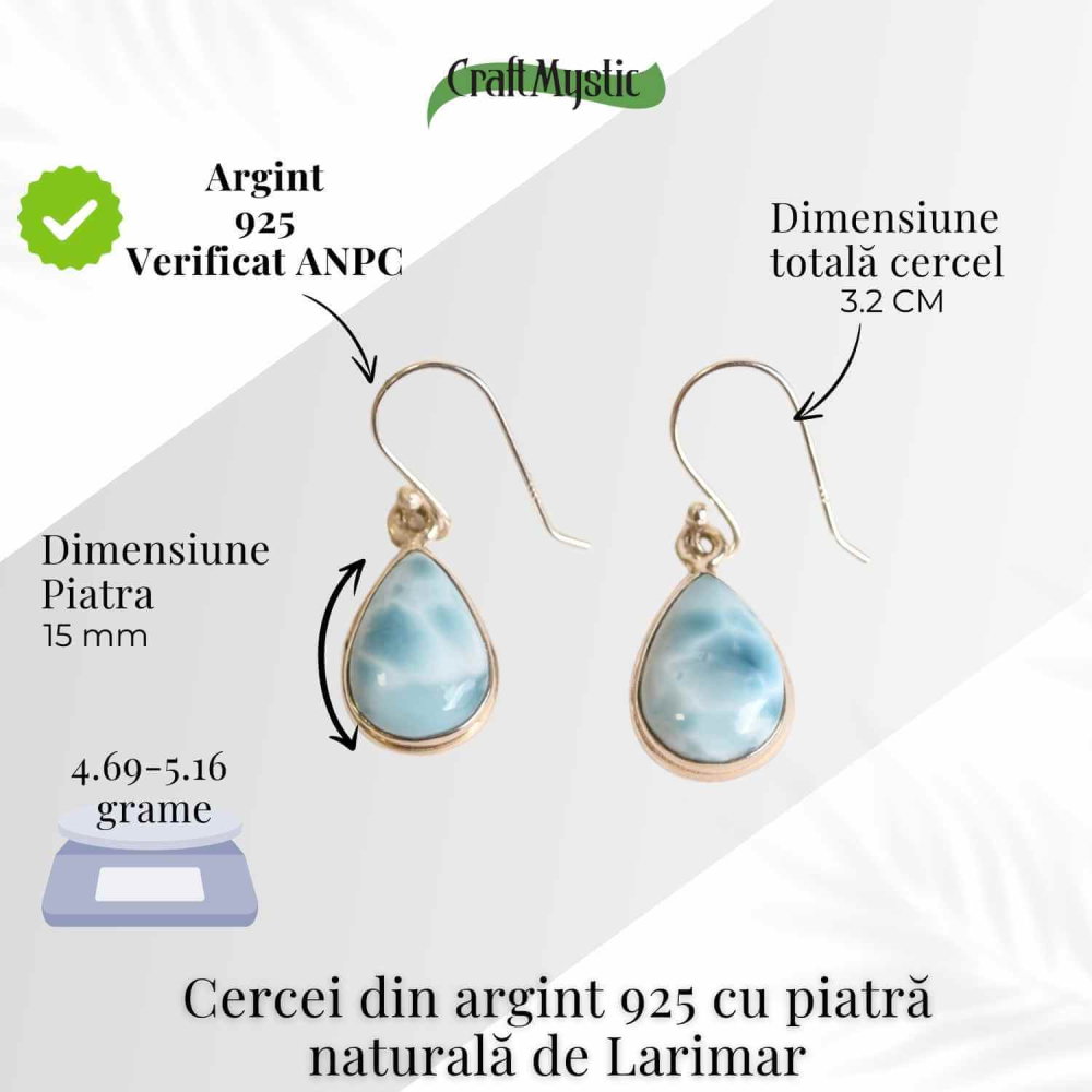 Cercei Argint 925 cu Larimar Lacrima – Calm si Purificare Emotionala [4]