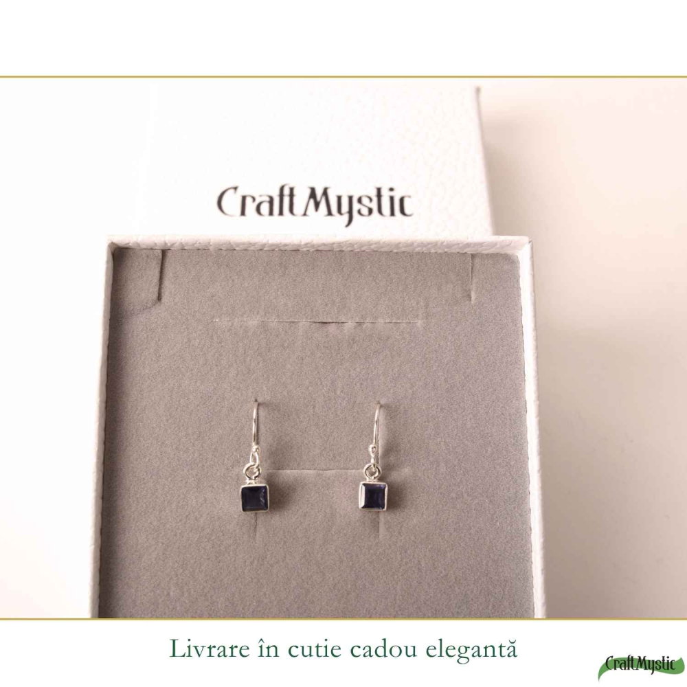 Cercei Argint 925 cu Iolit Fatetat Patrat – Claritate si Intuitie Feminina [6]