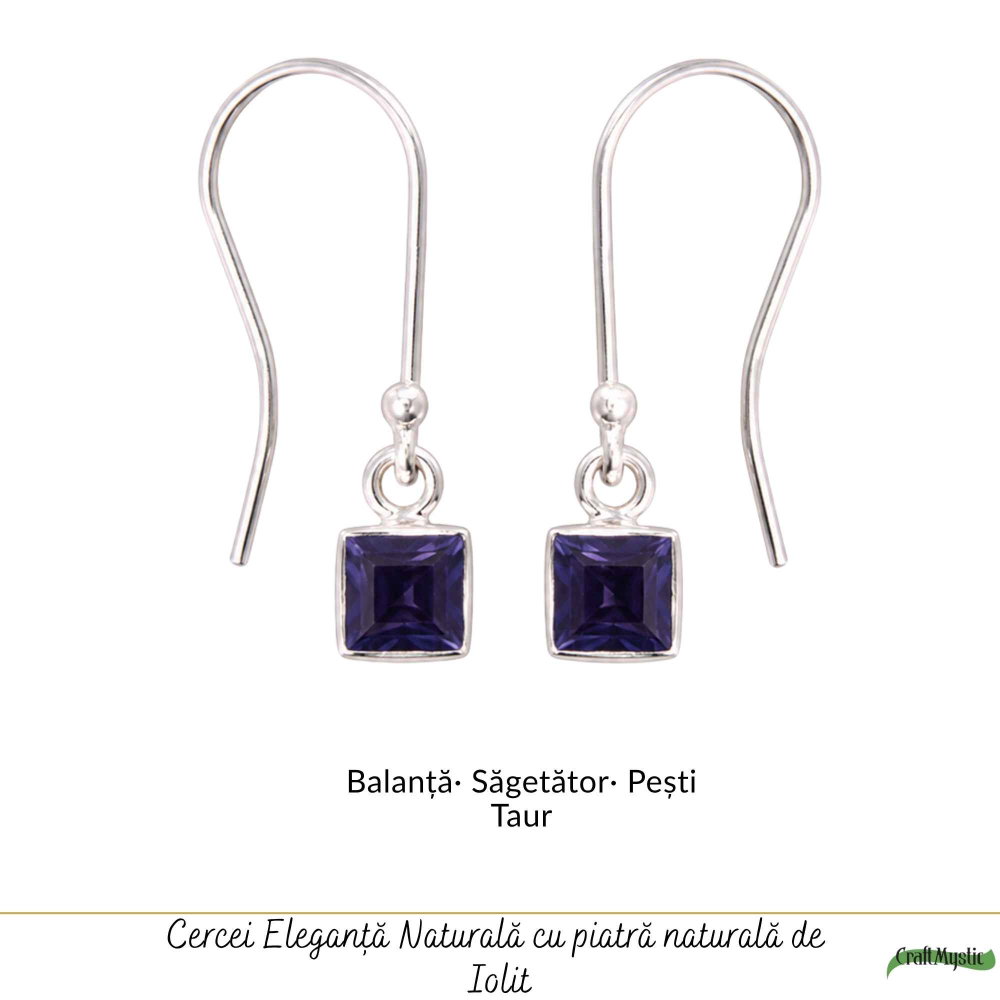 Cercei Argint 925 cu Iolit Fatetat Patrat – Claritate si Intuitie Feminina [5]