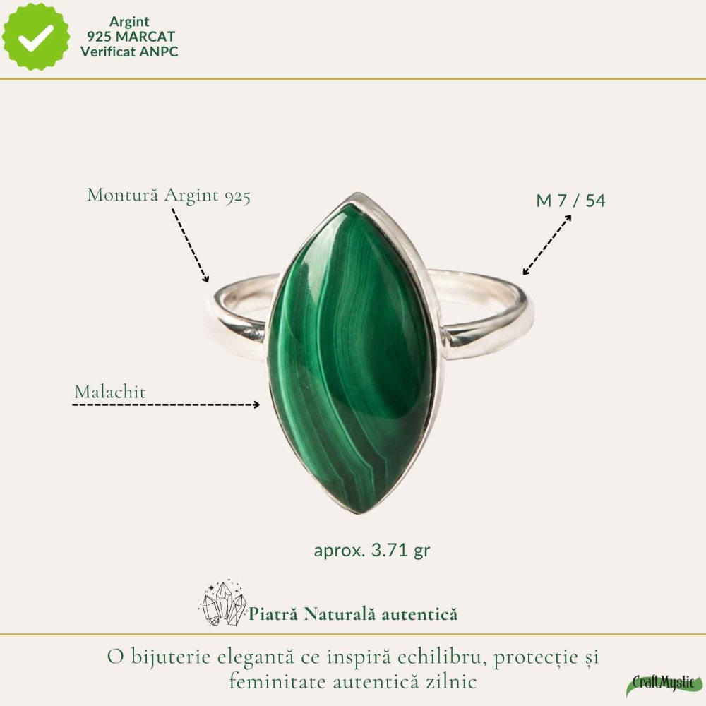 Inel Argint 925 cu Malachit Delicat – Protectie si Echilibru Feminin [4]