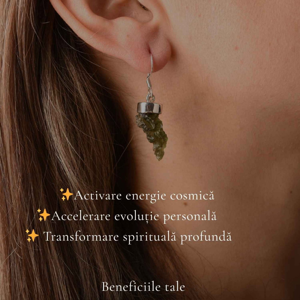Cercei Argint 925 cu Moldavit Brut – Energie, Echilibru si Transformare [3]