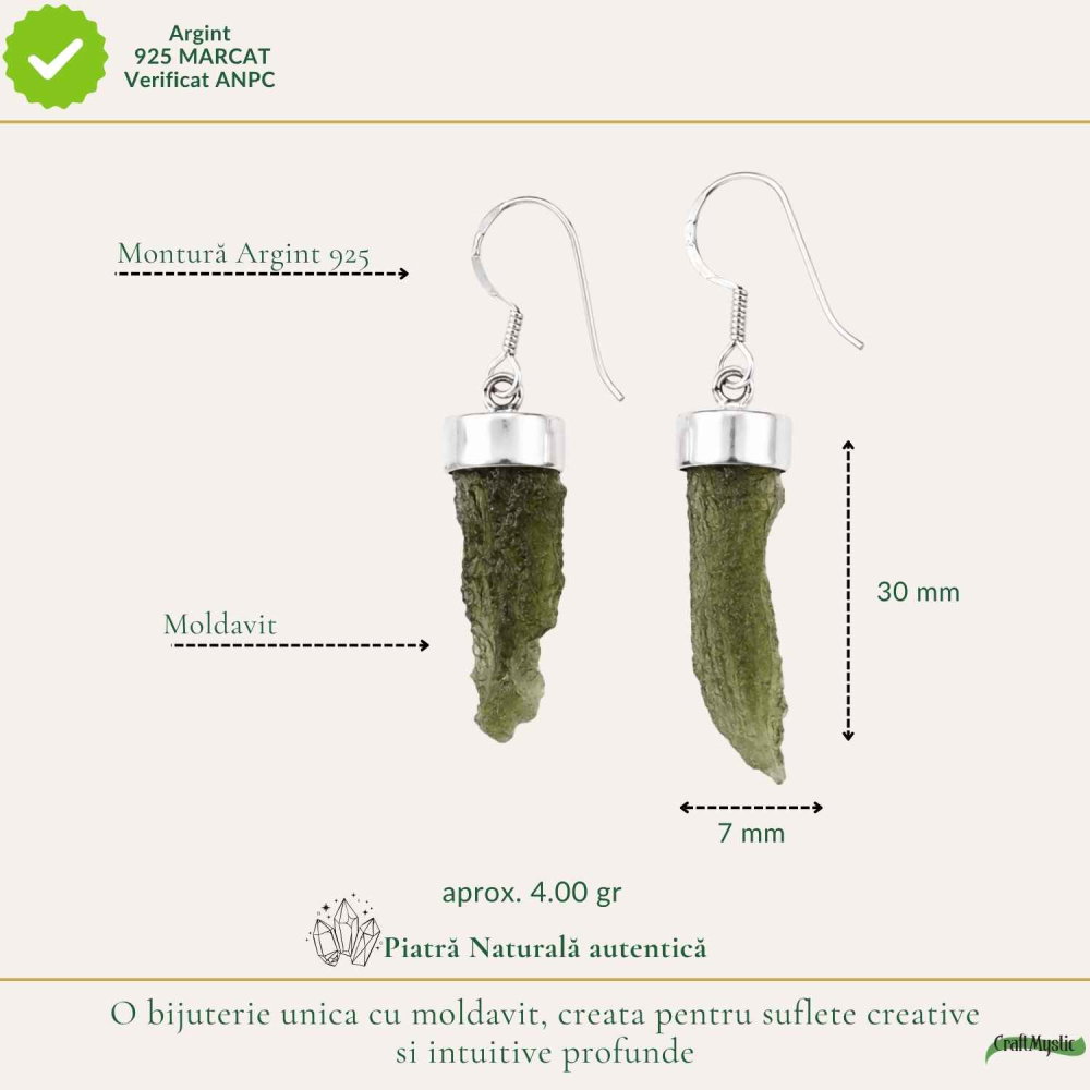 Cercei Argint 925 cu Moldavit Brut – Energie si Echilibru Interior [4]