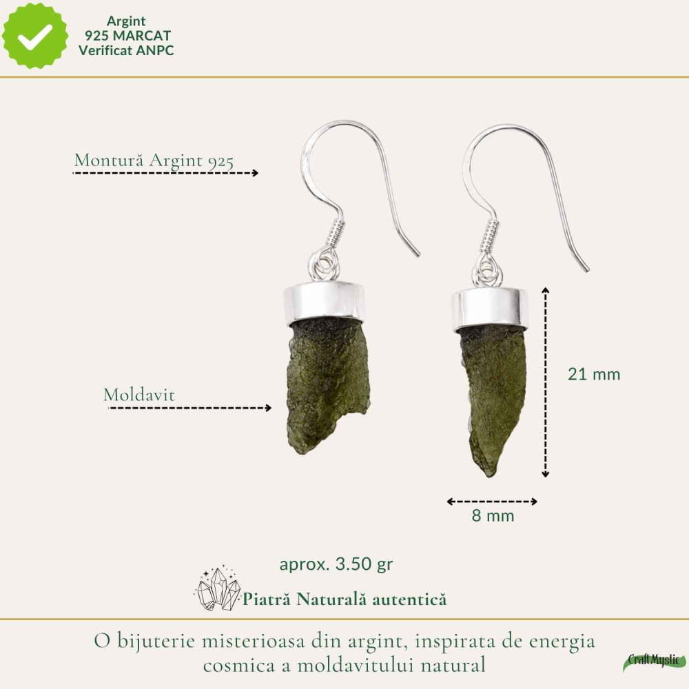 Cercei Argint 925 cu Moldavit Brut – Echilibru si Energie Naturaa [4]