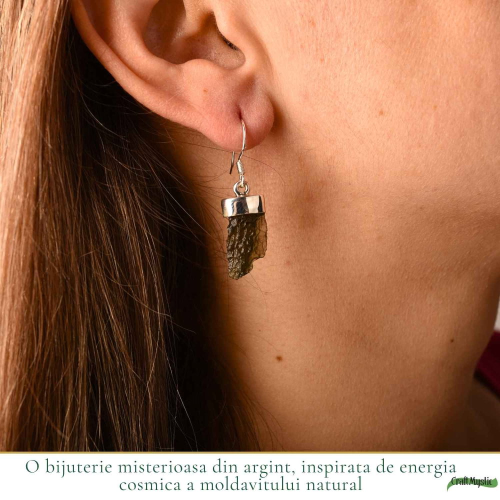 Cercei Argint 925 cu Moldavit Brut – Echilibru si Energie Naturaa [2]