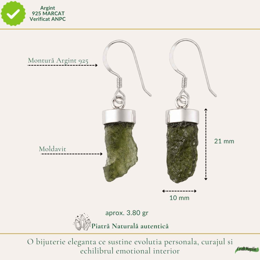 Cercei Argint 925 cu Moldavit Brut – Energie, Echilibru si Transformare [4]