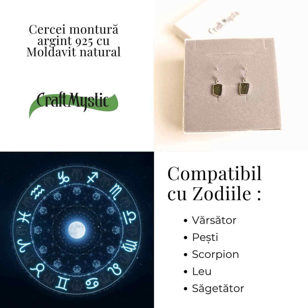 Cercei argint 925 cu Moldavit natural neuniform 2.1-2.8 grame - Transformare interioara si conexiune spirituala [5]