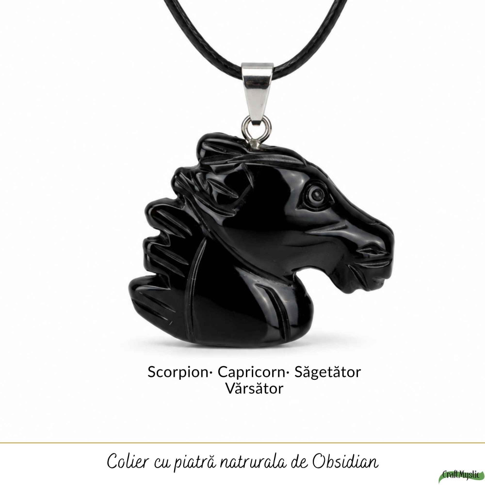 Colier cu Obsidian Natural in Forma de Cal – Protectie, Forta si incredere [5]