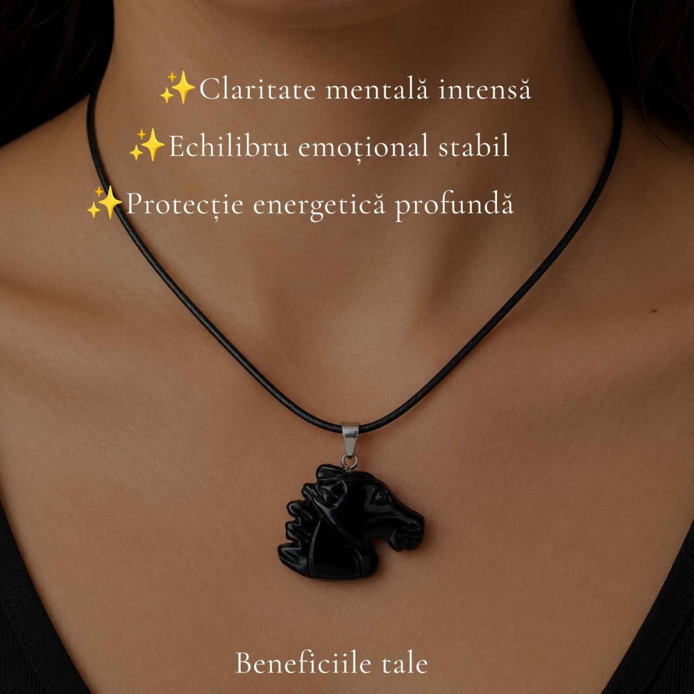 Colier cu Obsidian Natural in Forma de Cal – Protectie, Forta si incredere [3]