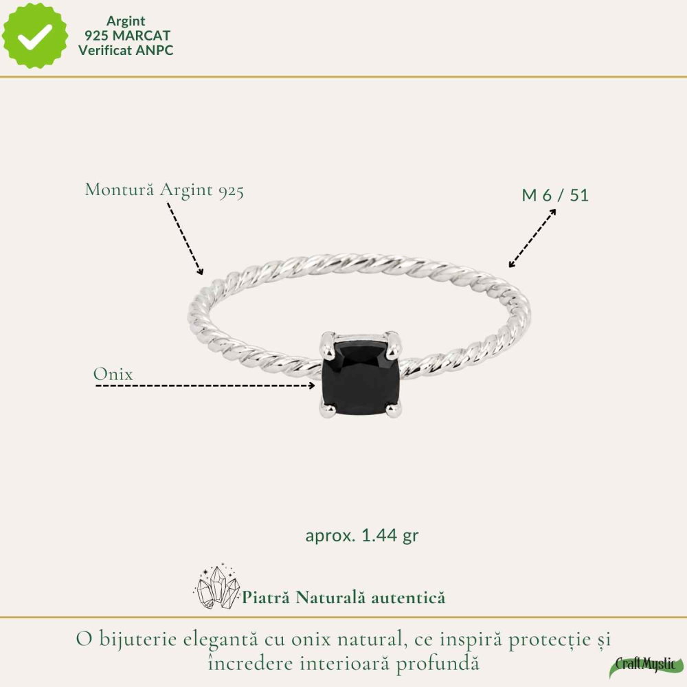 Inel Argint 925 cu Onix Patrat – Protectie si Stabilitate Interioara [4]