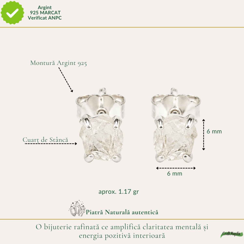 Cercei Argint 925 cu Cuart de Stanca Brut – Claritate si Energie Pozitiva [4]
