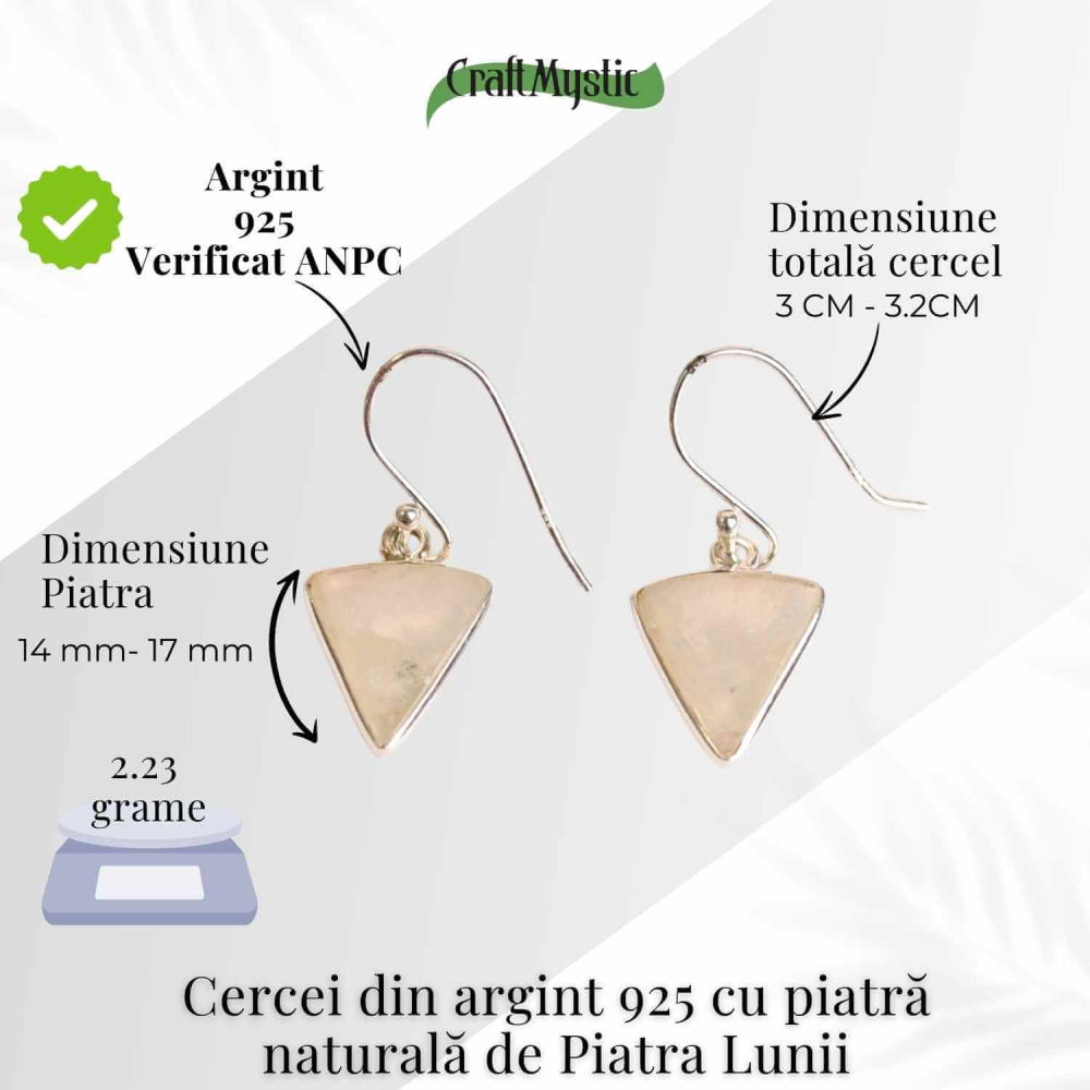 Cercei Argint 925 cu Piatra Lunii Triunghi – Protectie si Ascensiune [4]