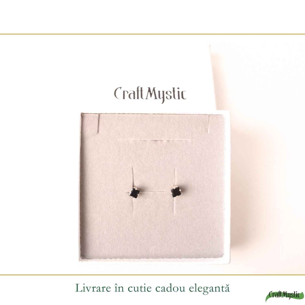 Cercei Argint 925 cu Safir Negru Patrat – Protectie si Claritate Interioara [6]