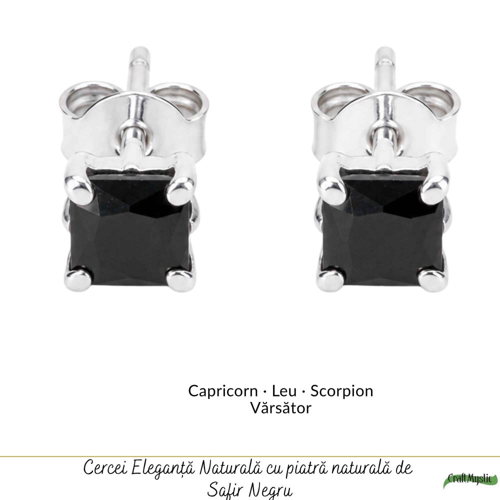 Cercei Argint 925 cu Safir Negru Patrat – Protectie si Claritate Interioara [5]