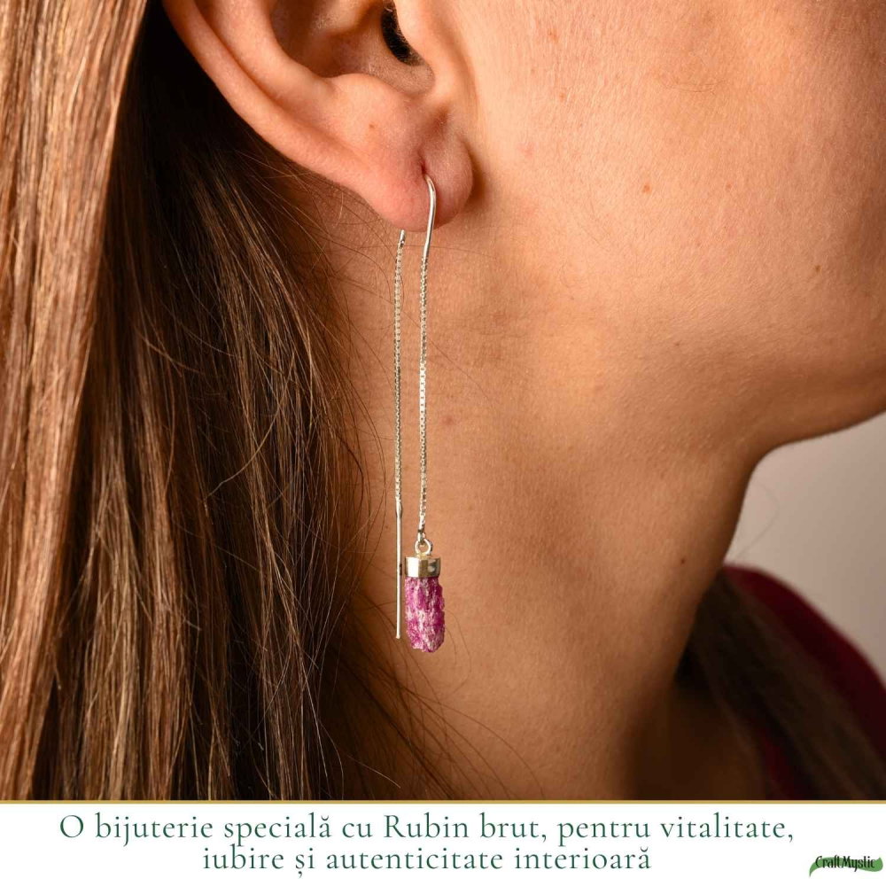 Cercei Lungi Argint 925 cu Rubin Brut Natural – Pasiune si Feminitate Autentica [2]