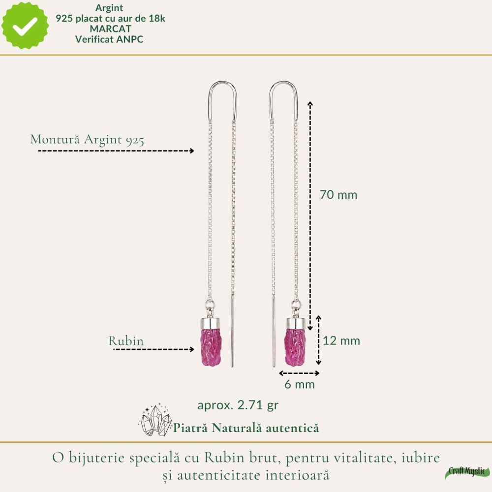 Cercei Lungi Argint 925 cu Rubin Brut Natural – Pasiune si Feminitate Autentica [4]