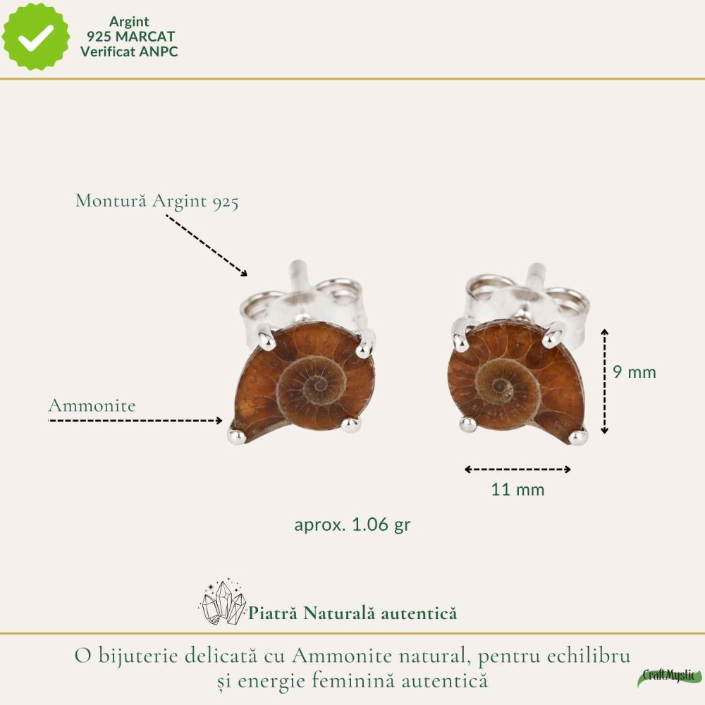 Cercei Argint 925 cu Amonit Natural în Forma de Melc – Echilibru si Evolutie [4]