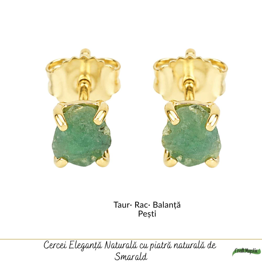 Cercei Argint 925 Placat cu Aur 18K si Smarald Brut – Eleganta Naturala si Feminitate [5]