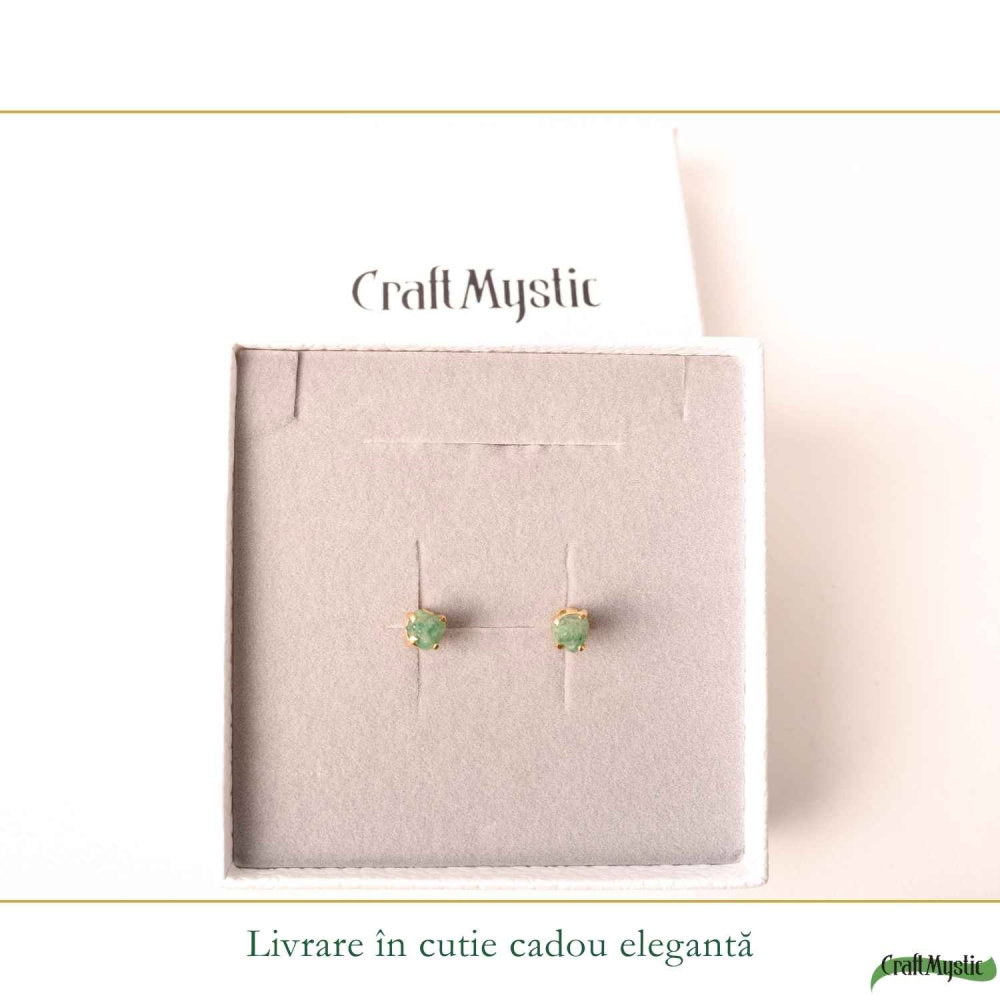 Cercei Argint 925 Placat cu Aur 18K si Smarald Brut – Eleganta Naturala si Feminitate [6]