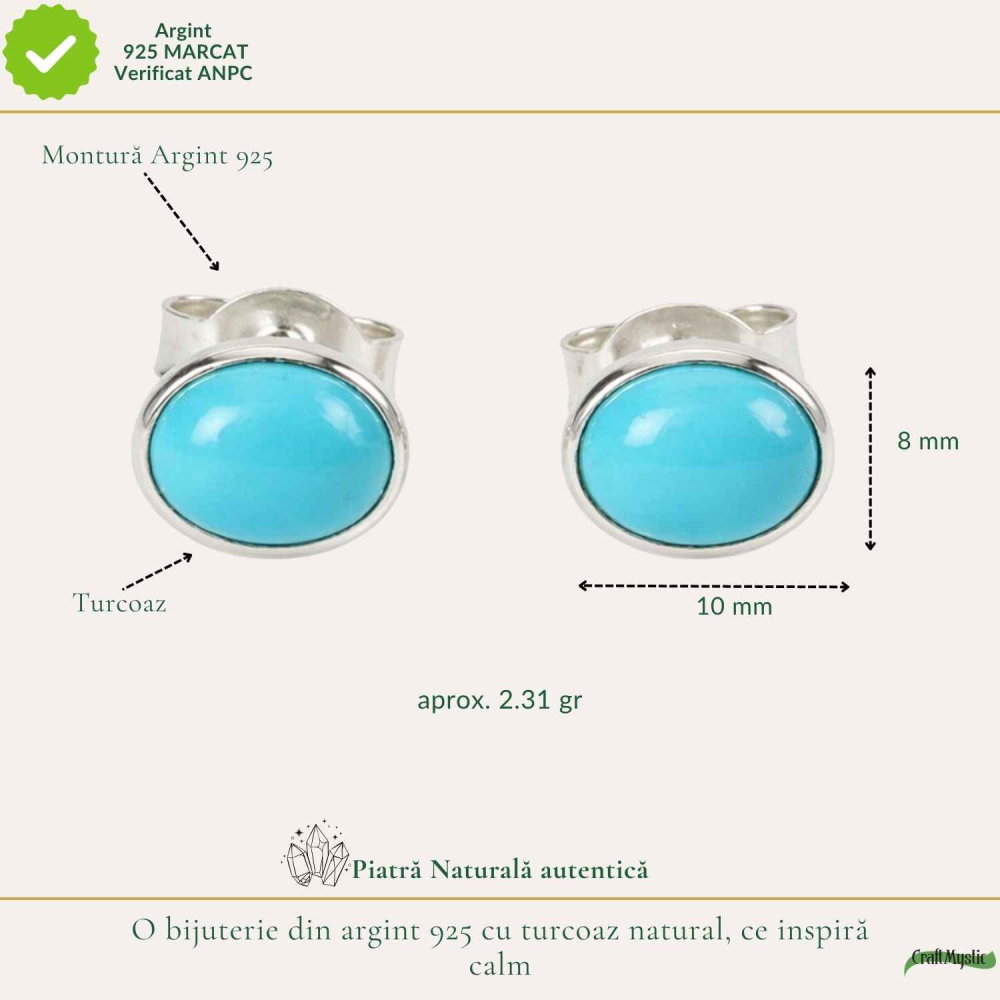 Cercei argint 925 cu turcoaz oval – calm si echilibru emotional [4]