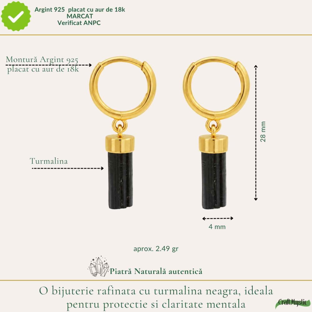 Cercei Argint 925 cu Turmalina Neagra Bruta – Protectie si Stabilitate Naturala [4]