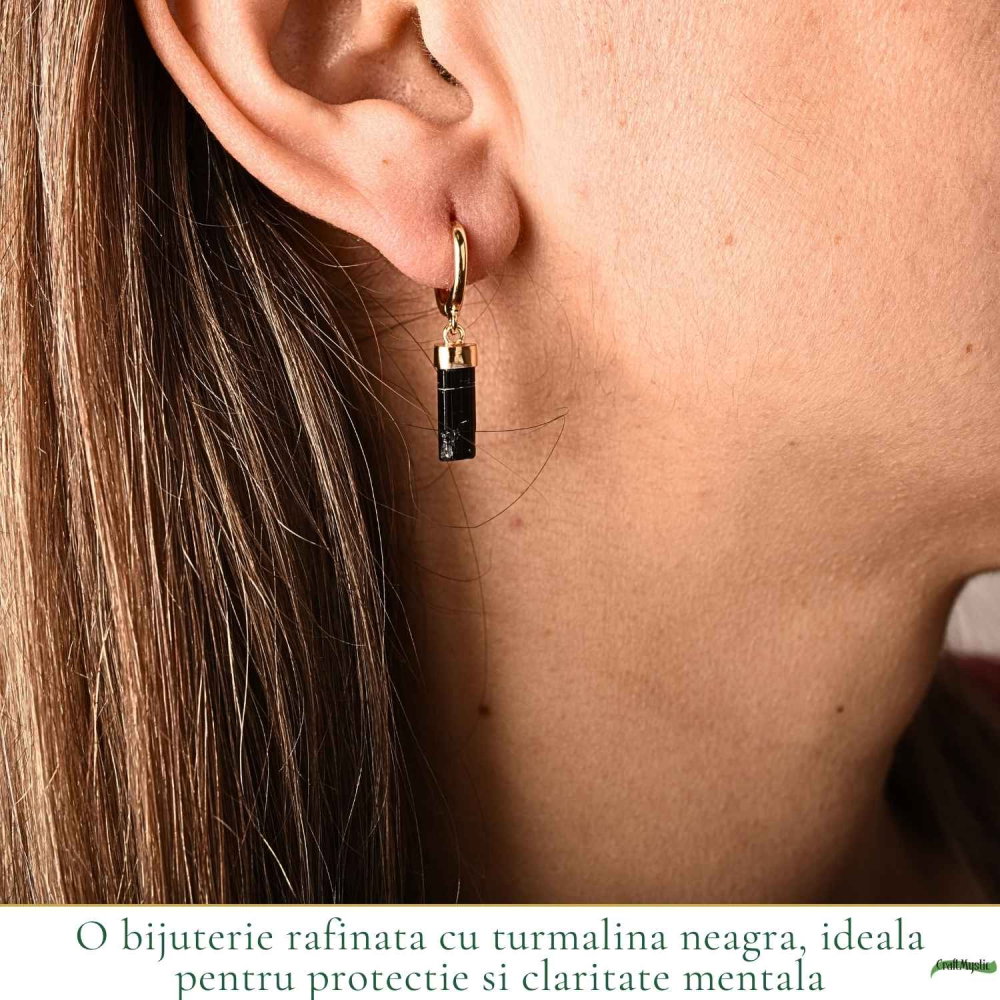 Cercei Argint 925 cu Turmalina Neagra Bruta – Protectie si Stabilitate Naturala [2]