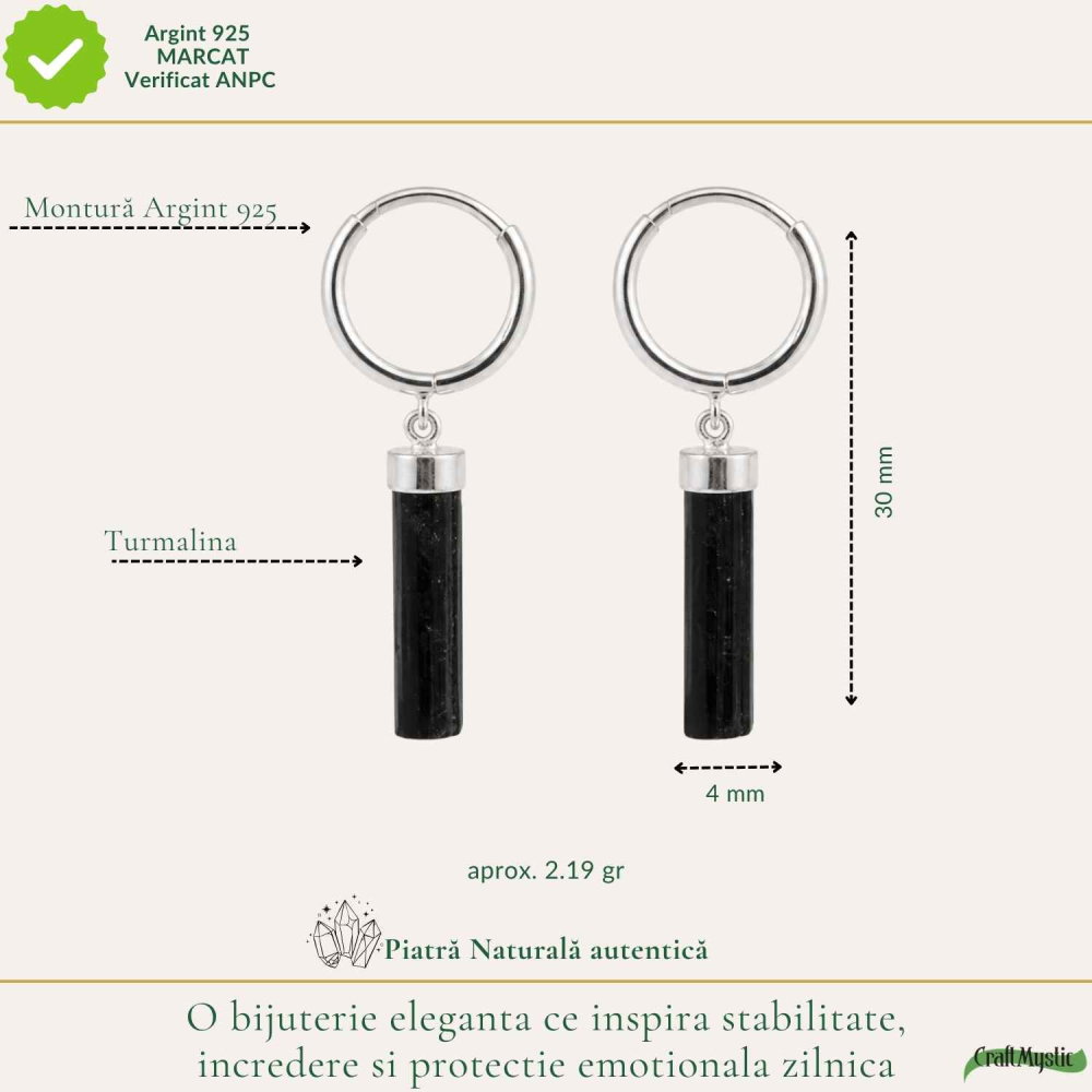 Cercei Argint 925 cu Turmalina Neagra Bruta – Protectie si Echilibru Interior [4]