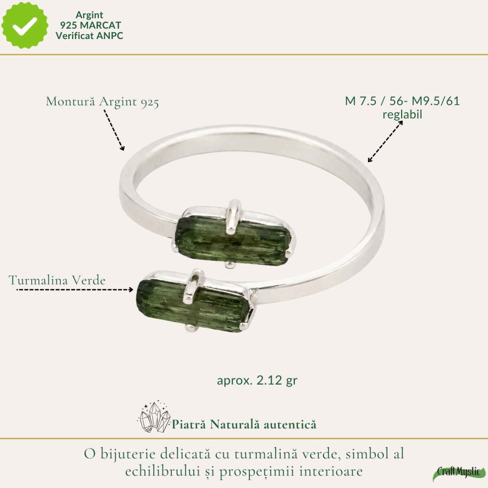 Inel Argint 925 cu Turmalina Verde Bruta – Echilibru si Energie Naturala [4]