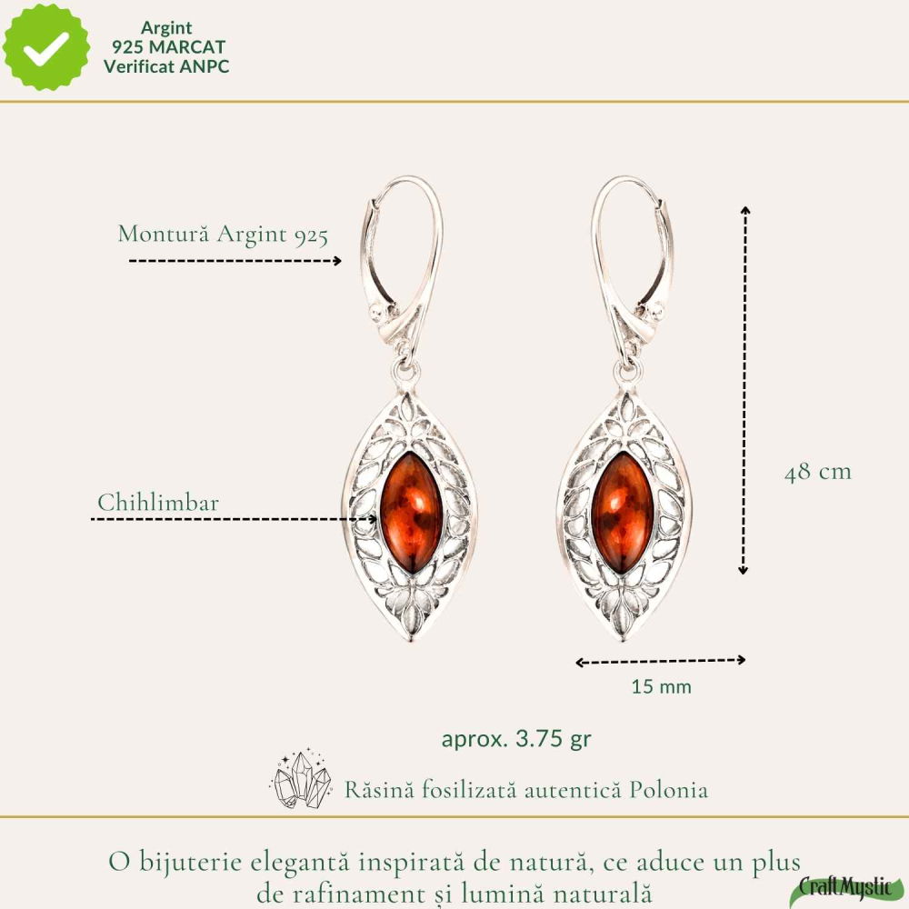 Cercei Argint 925 Frunza cu Chihlimbar – Energie Naturala si Eleganta Delicata [4]