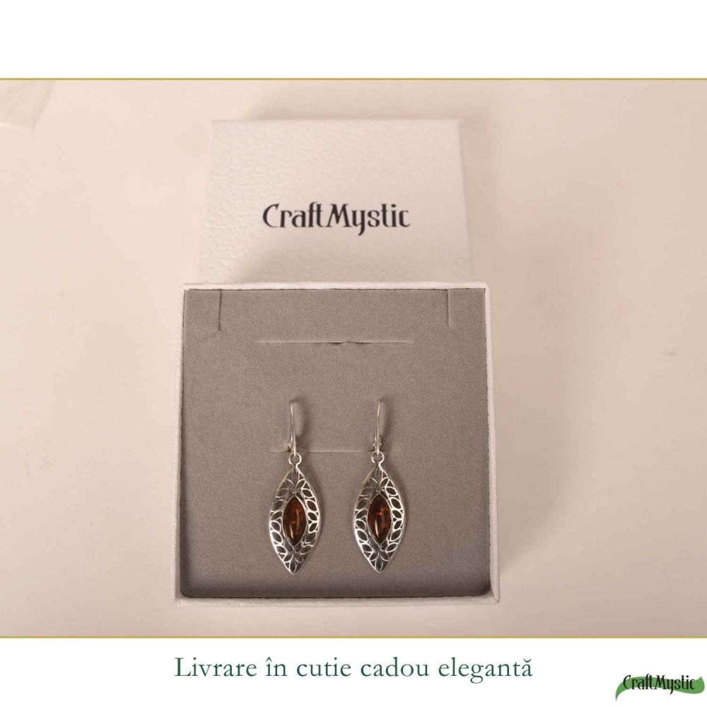 Cercei Argint 925 Frunza cu Chihlimbar – Energie Naturala si Eleganta Delicata [6]