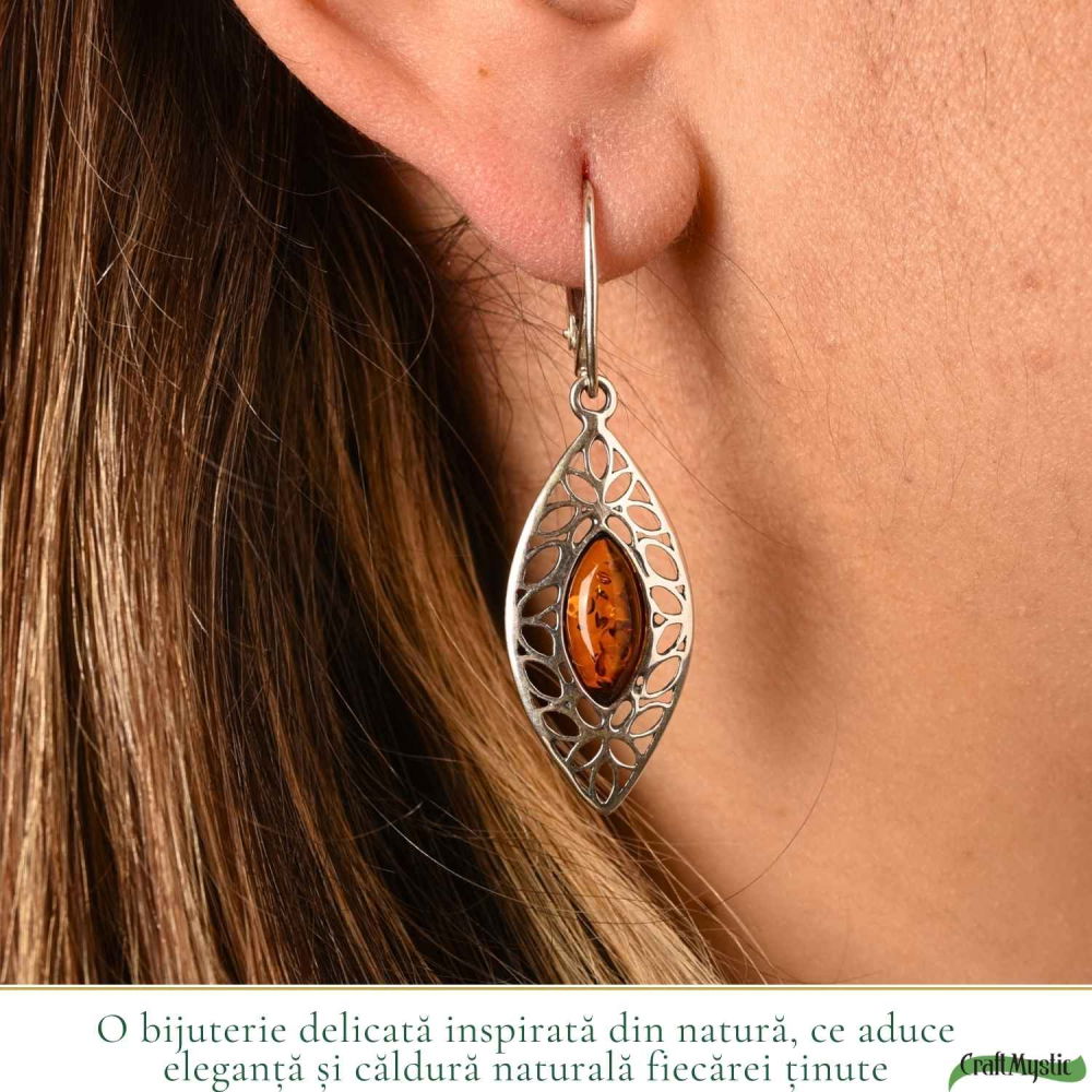 Cercei Argint 925 Frunza cu Chihlimbar – Energie Naturala si Eleganta Delicata [2]