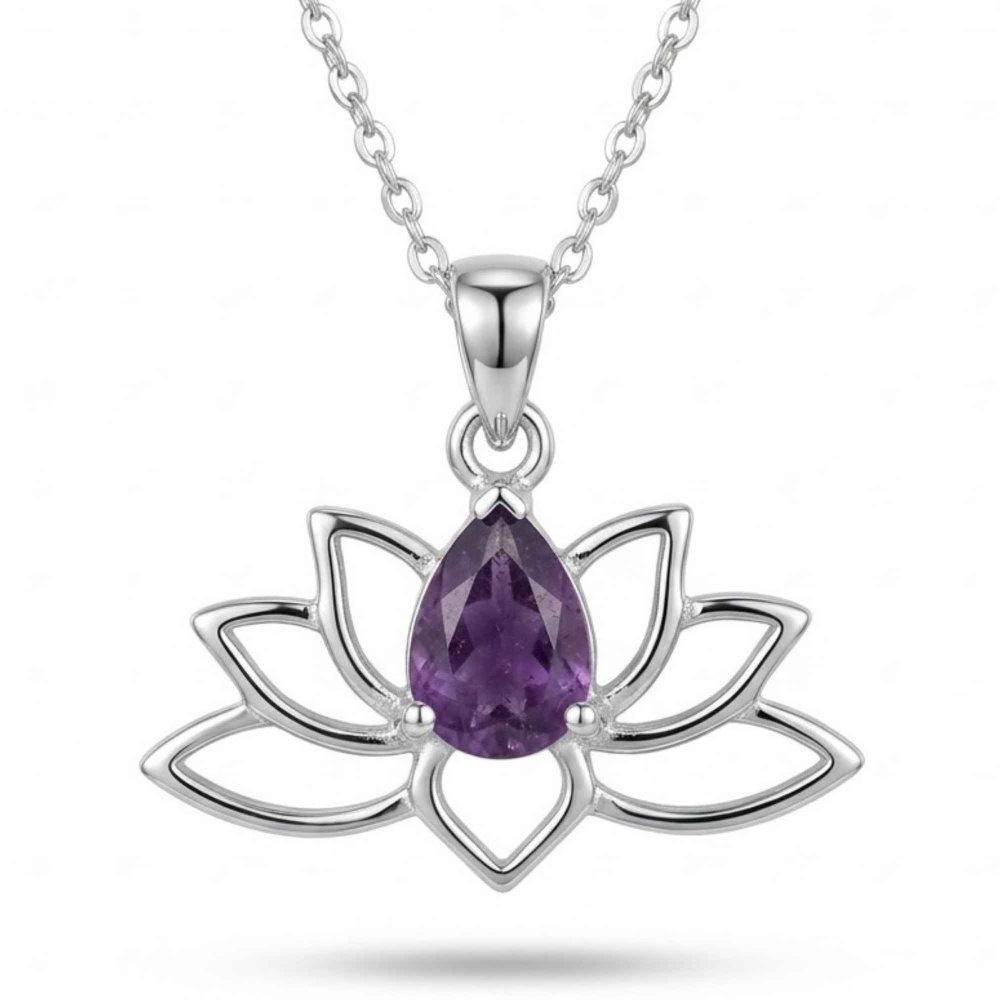 Colier Argint 925 Floare de Lotus cu Ametist Natural – Calm si Echilibru Interior [1]
