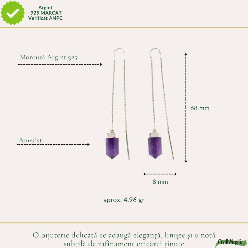 Cercei Argint 925 Varf cu Ametist Natural – Eleganta, Claritate si Energie Pozitiva [4]