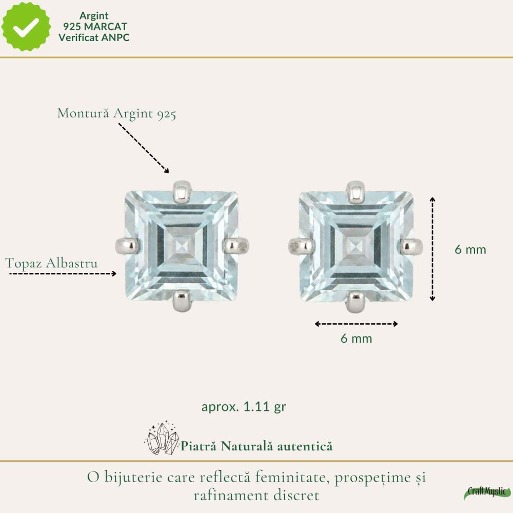 Cercei argint 925 pătrați cu topaz albastru – claritate si echilibru interior [4]