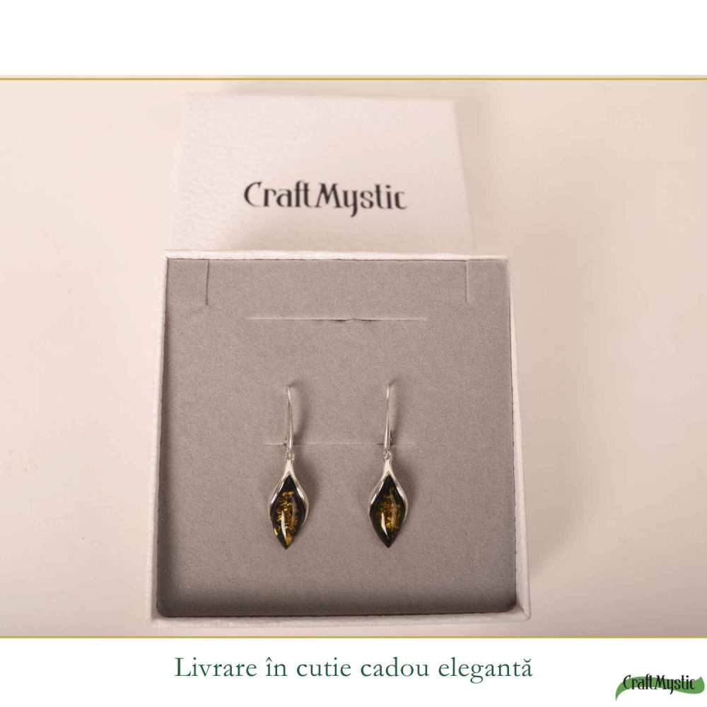 Cercei Argint 925 Oval cu Chihlimbar Verde – Eleganta Naturala si Energie Pozitiva [6]