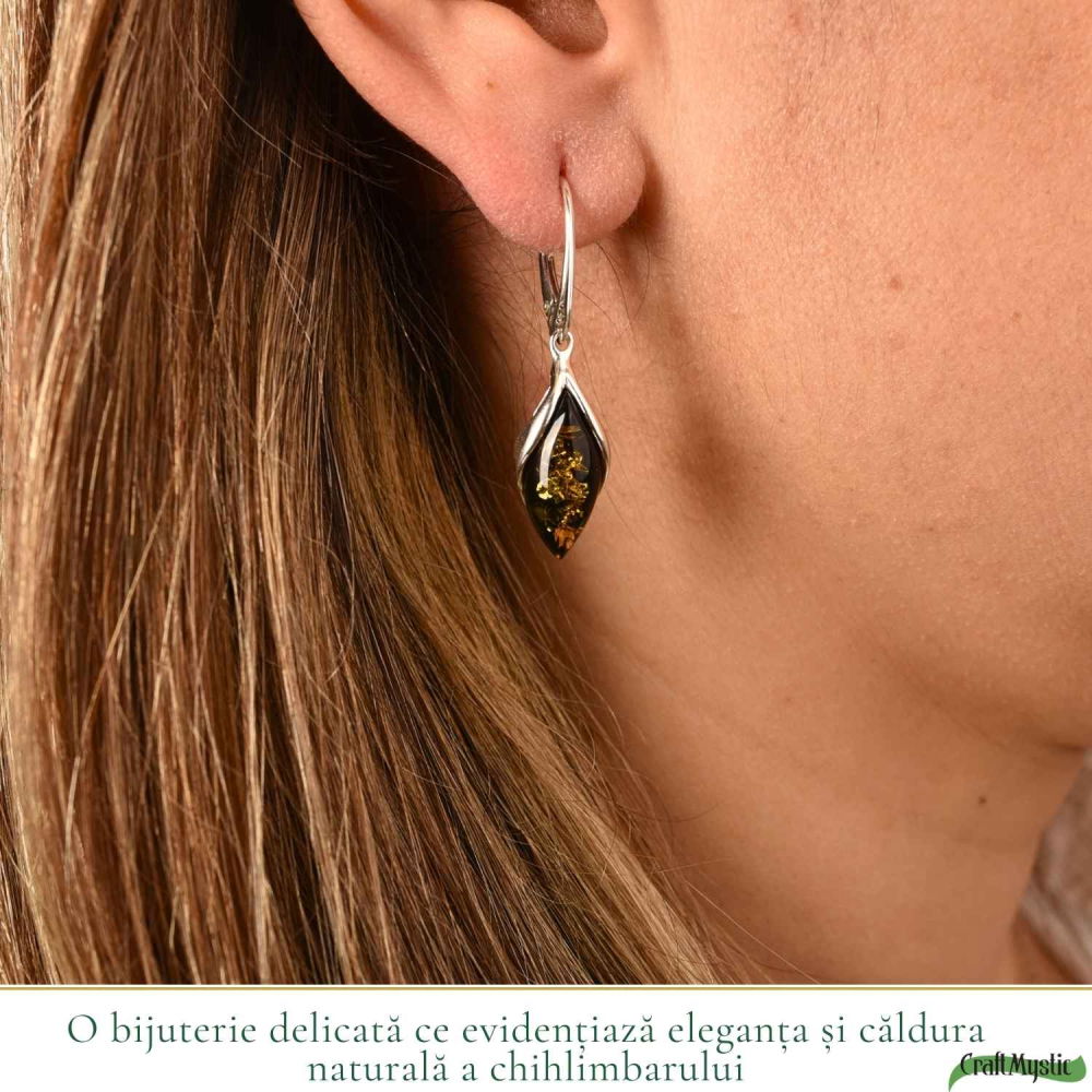 Cercei Argint 925 Oval cu Chihlimbar Verde – Eleganta Naturala si Energie Pozitiva [2]